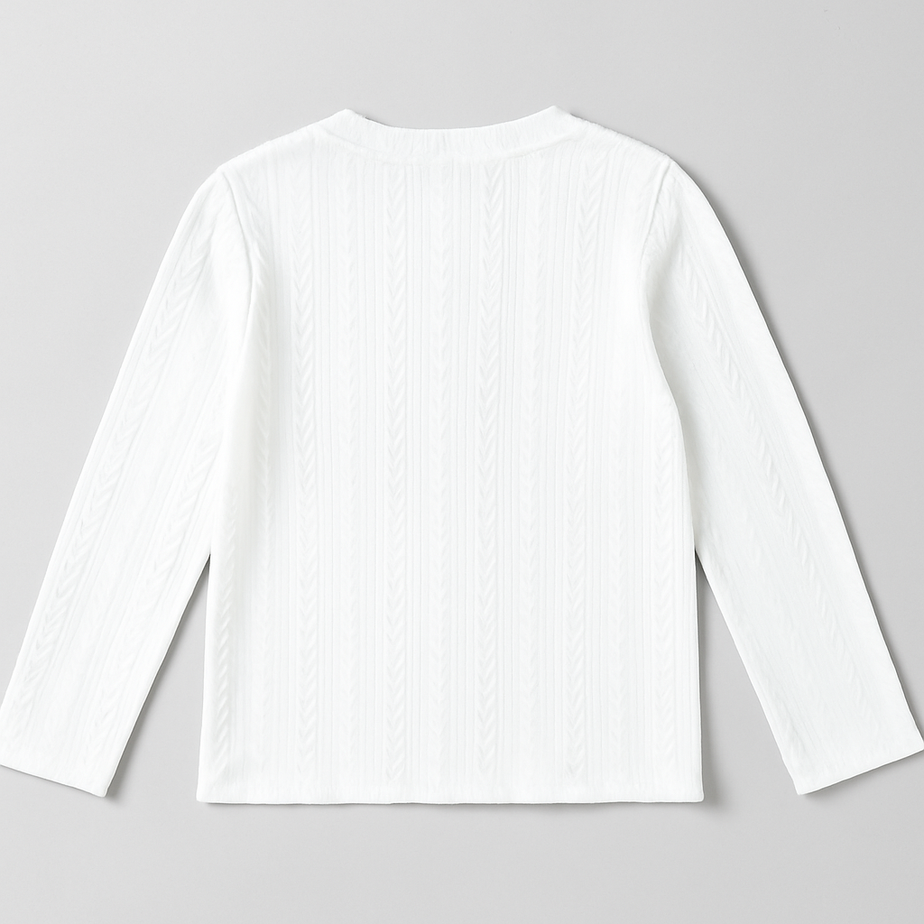 Kids Textured Chevron Long-Sleeve Top – White