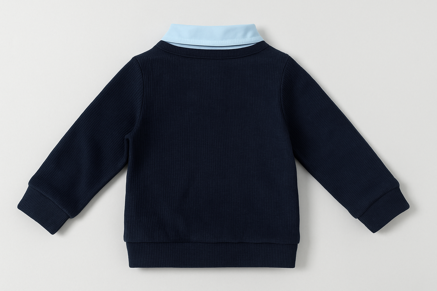 Kids Navy Sweater with Rabbit Print & Shirt-Collar Detail