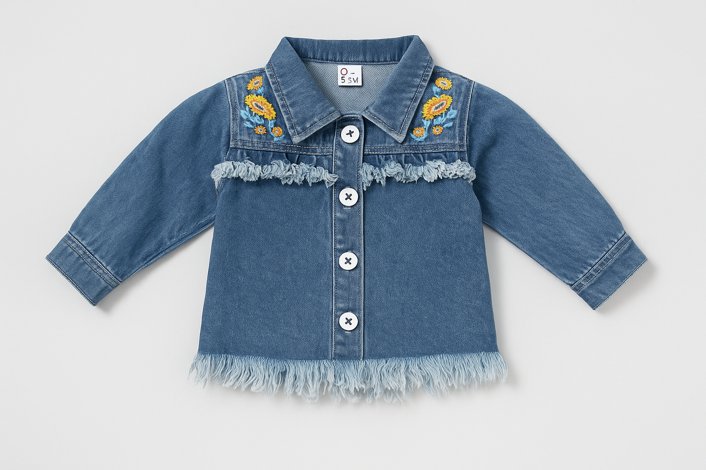 Baby Girls’ Sunflower-Embroidered Fringe Denim Jacket