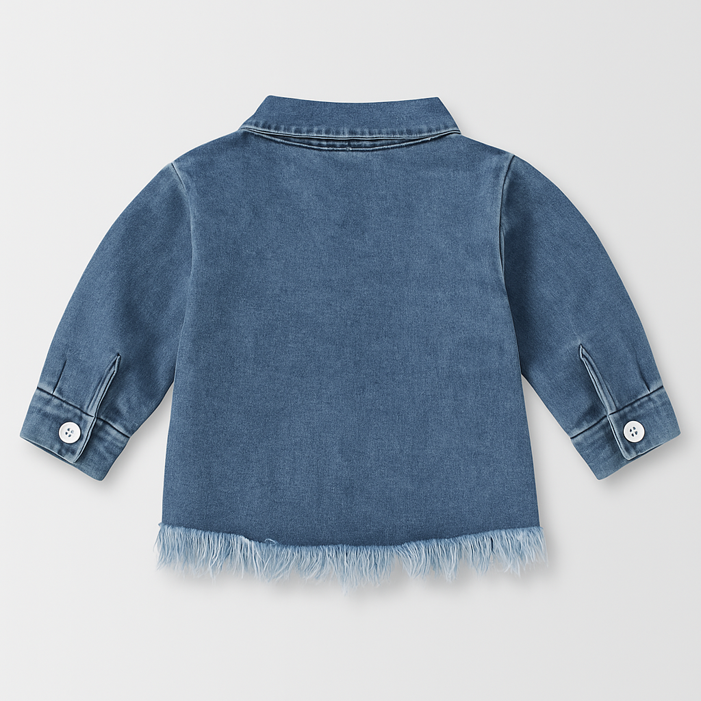 Baby Girls’ Sunflower-Embroidered Fringe Denim Jacket