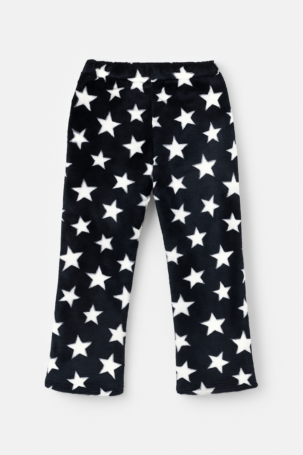Kids Black Plush Fleece Pants with White Star Print