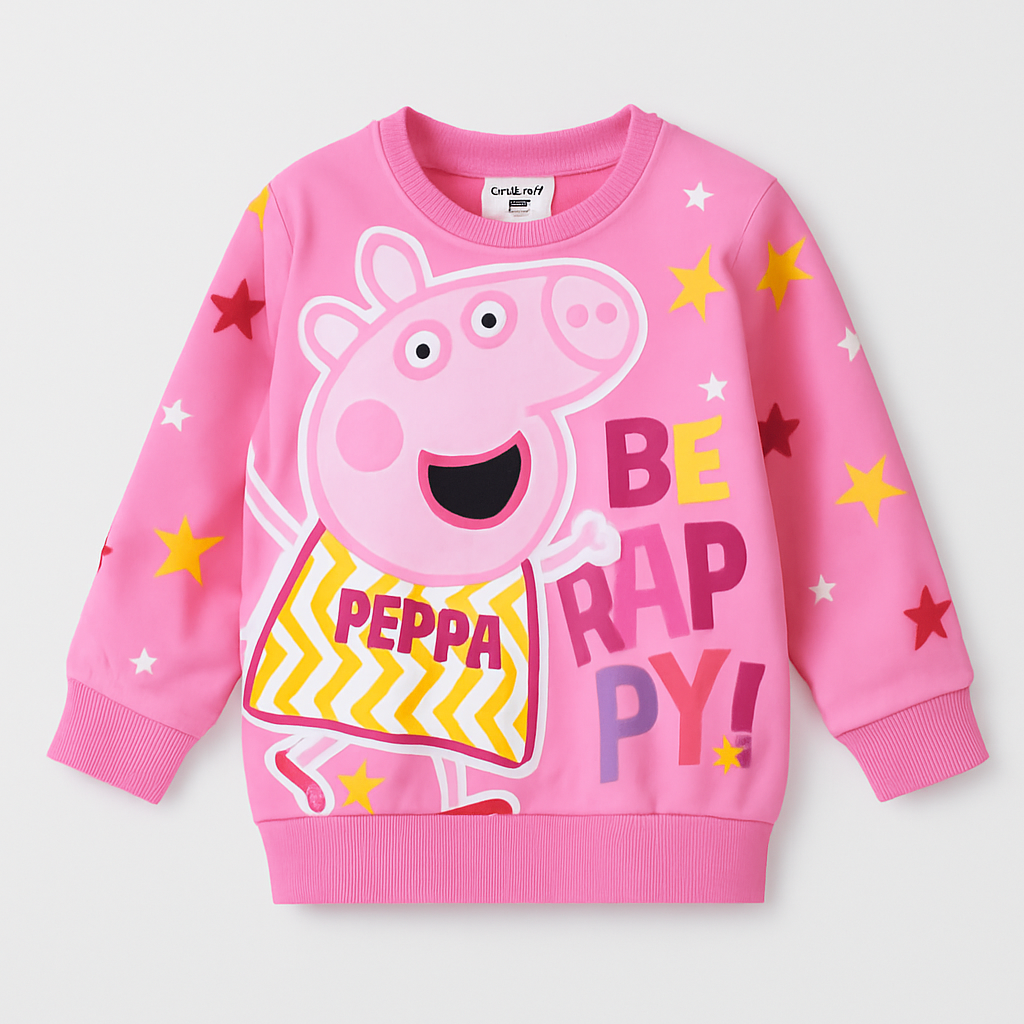 Girls Peppa Be Happy Pink Sweatshirt with Star Print