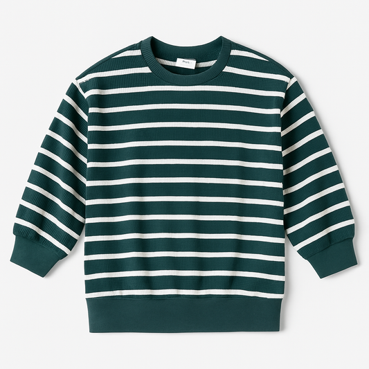 Green & White Striped Crewneck Sweatshirt