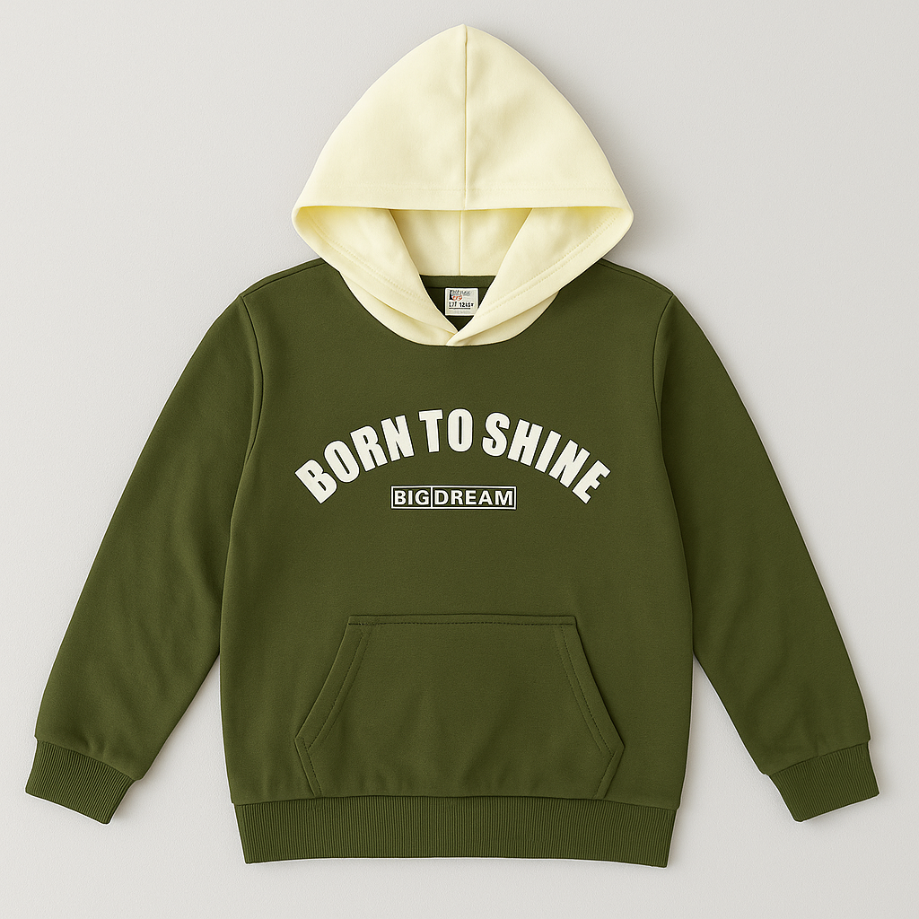 Kids Hoodie with Cream Hood & ‘Born to Shine’ Print