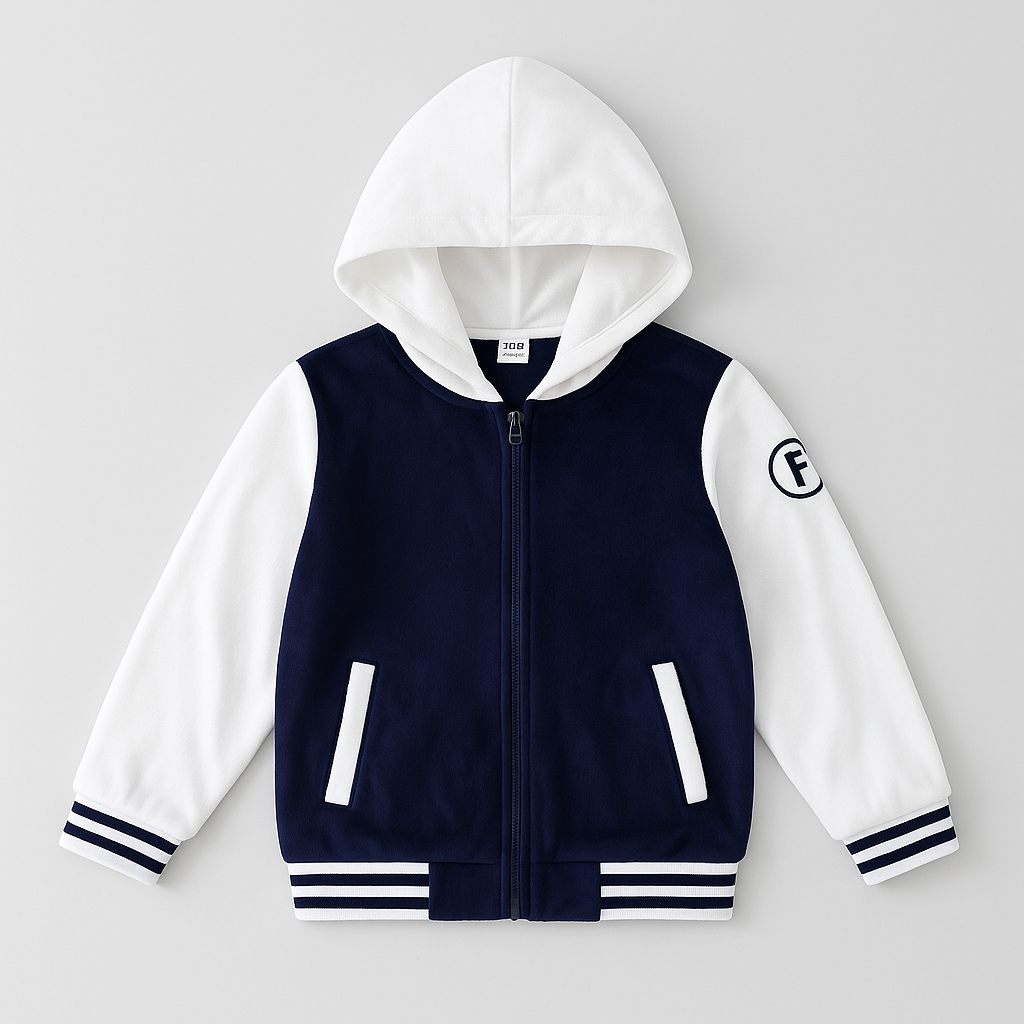 Kids Varsity-Style Hoodie Jacket – Unisex Zip-Up Bomber