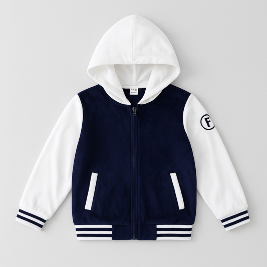 Kids Varsity-Style Hoodie Jacket – Unisex Zip-Up Bomber