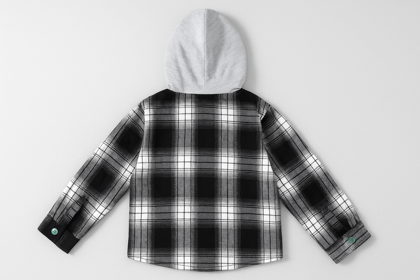 Black & White Plaid Hooded Flannel Shirt-Jacket