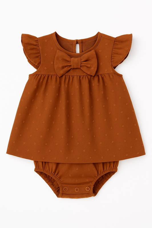 Flutter-sleeve Dress Brown