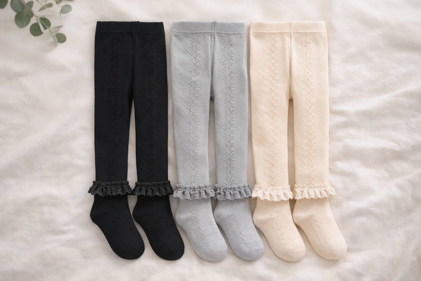 cute Knit Leggings with Frill Socks Set -S