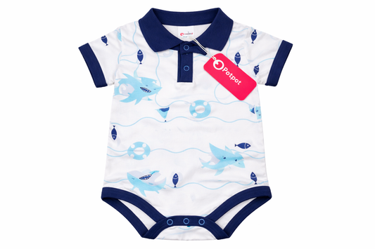 Baby Boy Stitching Print Color block Polo Collar Jumpsuit