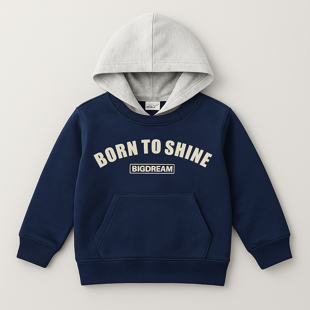 Kids Hoodie with Cream Hood & ‘Born to Shine’ Print