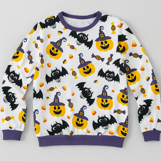 Kids Pumpkin & Bat All-Over Print Sweatshirt