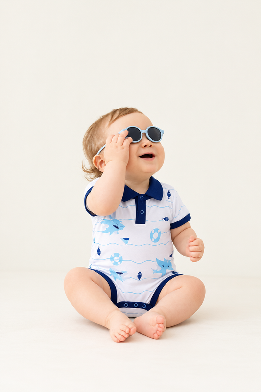 Baby Boy Stitching Print Color block Polo Collar Jumpsuit