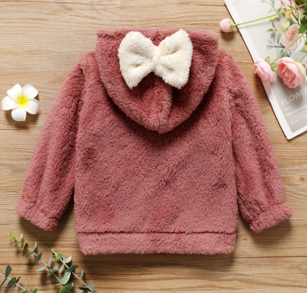 Bowknot Design Fuzzy Hoodie Sweatshirt