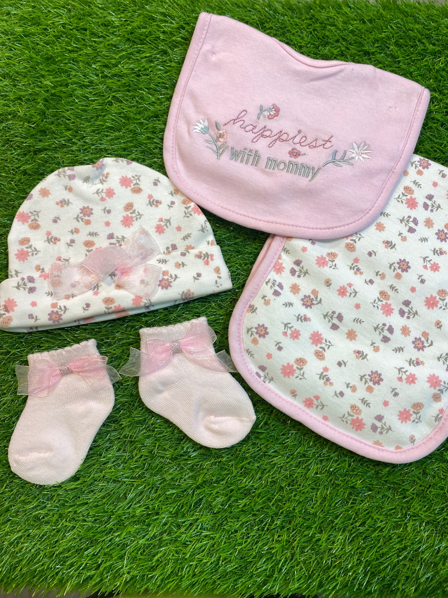 Baby Cap, Bip ,sock & burp cloth 4 Pcs Set