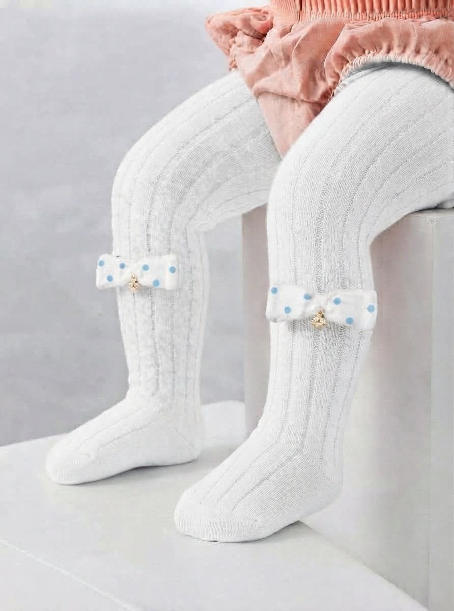 Soft baby leggings with bow  white
