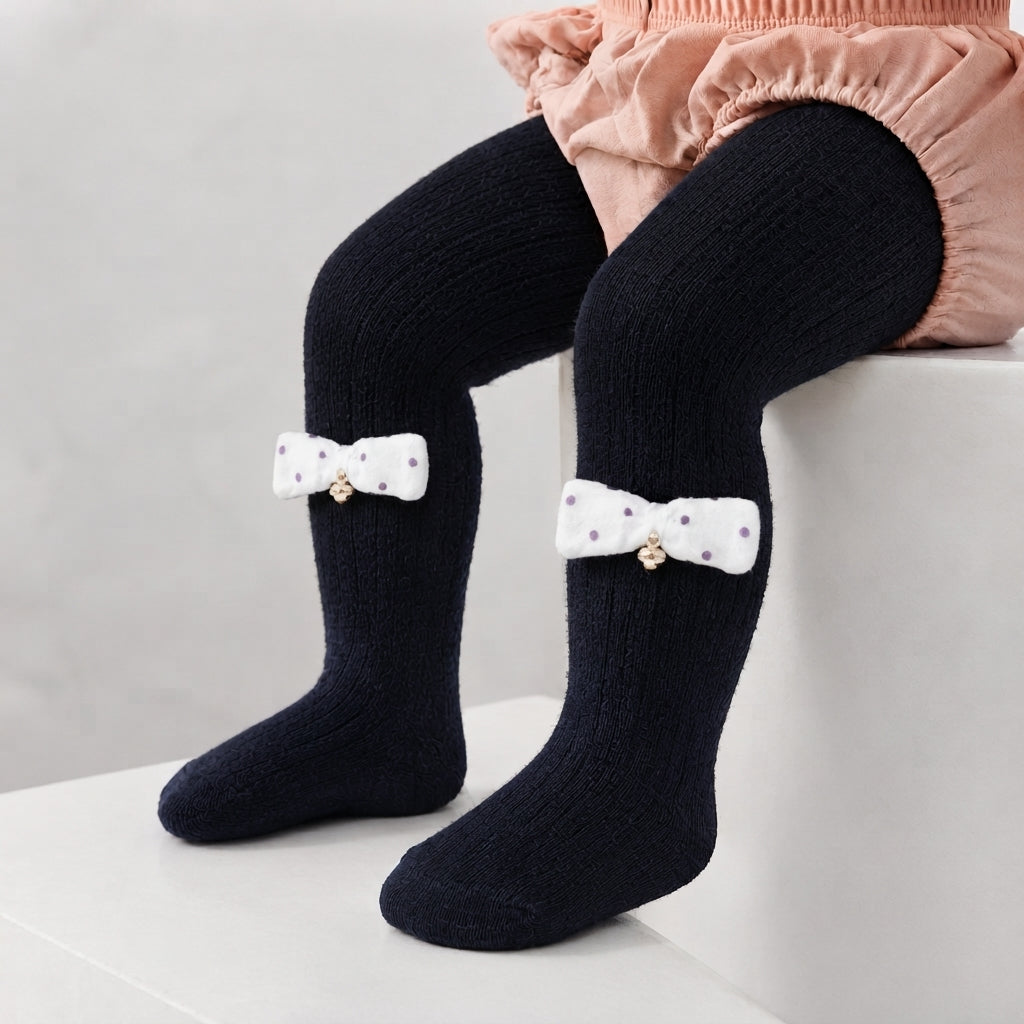 Soft baby leggings with bow black