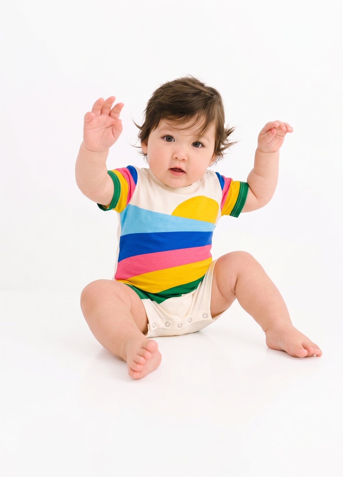 Baby Rainbow Stripe Short Sleeve Romper