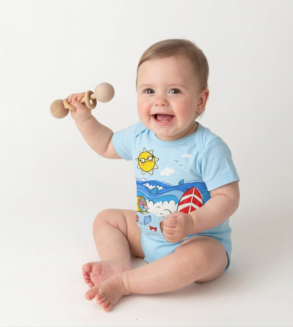 Baby Blue Beach Scene Short Sleeve Bodysuit