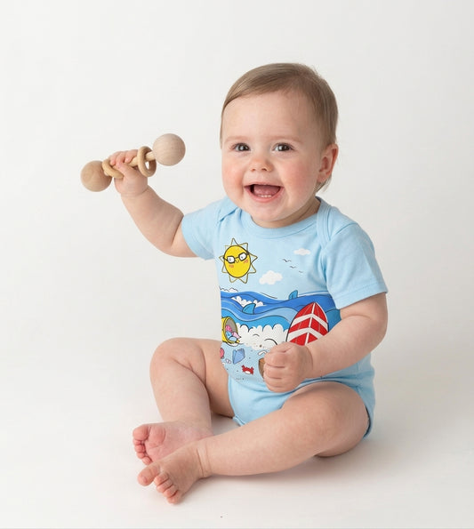 Baby Blue Beach Scene Short Sleeve Bodysuit