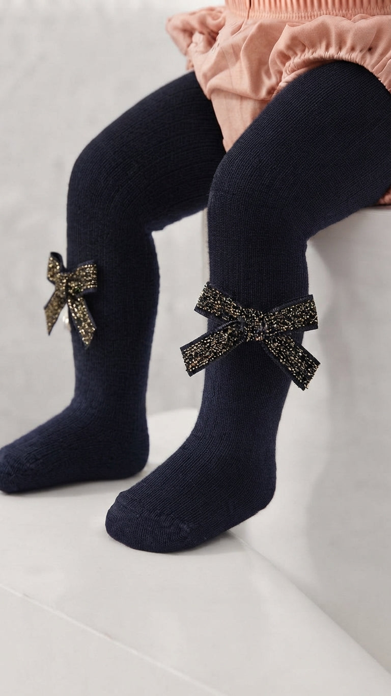 Soft baby leggings with velvet shimmer bow
