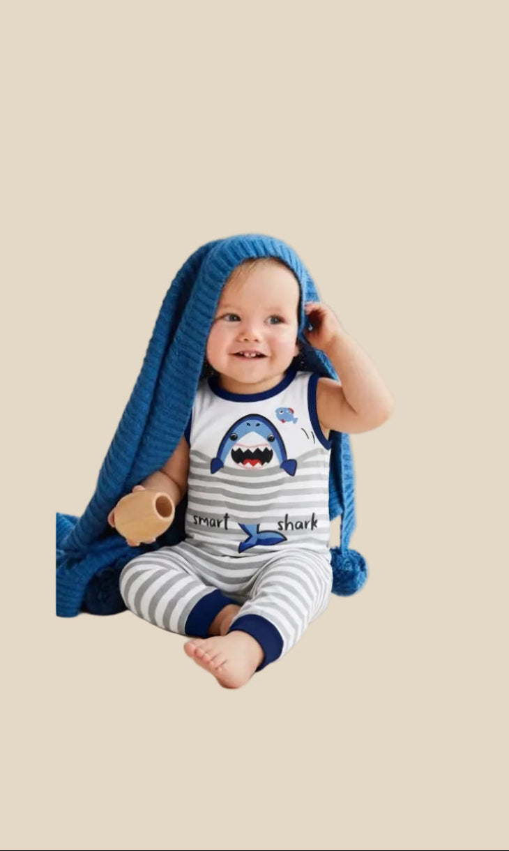 Baby  Cotton baby shark  sleeveless Jumpsuit