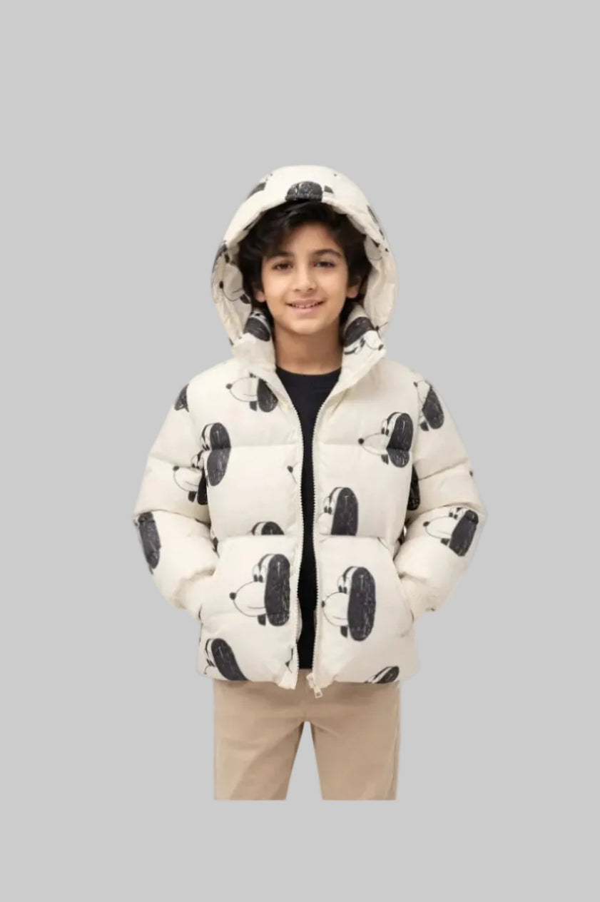 Adorable Dog-Print All-Over Padded Jacket