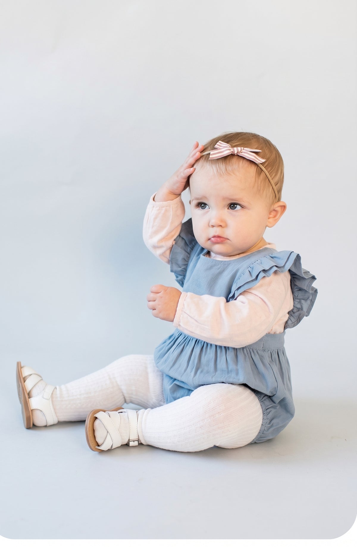 Baby girl bow front ruffle trim romper