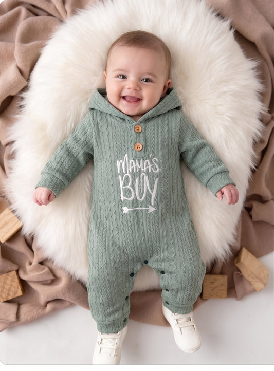 baby Mama's Boy Waffle Texture Hooded Jumpsuit