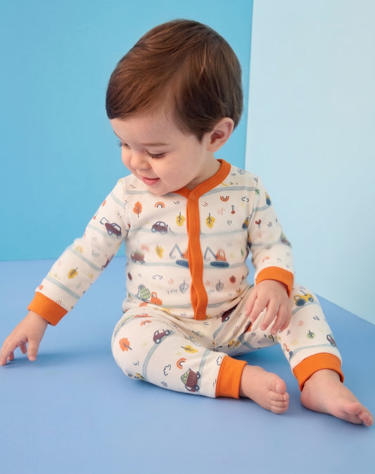 baby Fleece 2 Piece Vehicle Orange Suit  -S