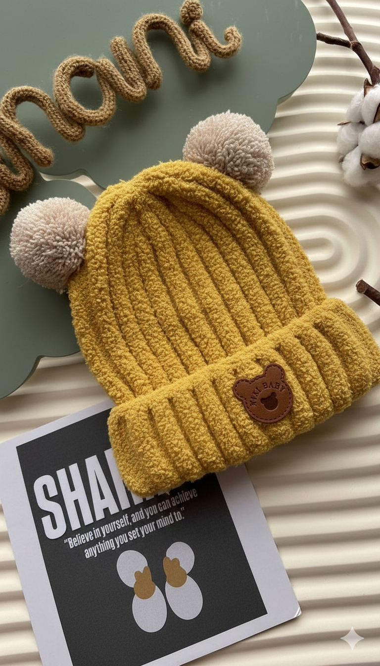 Children's knitted hat with pom poms. -S