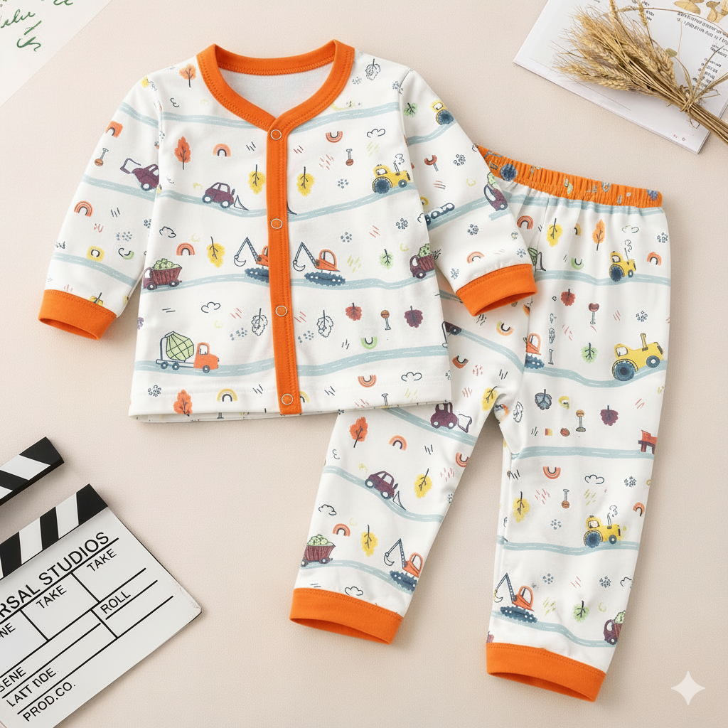 Kids Fleece 2Piece Vehicle Orange Suit  -S