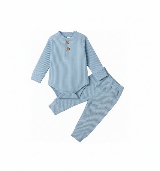 Long Sleeve Solid Color 2 Piece set Light blue-S