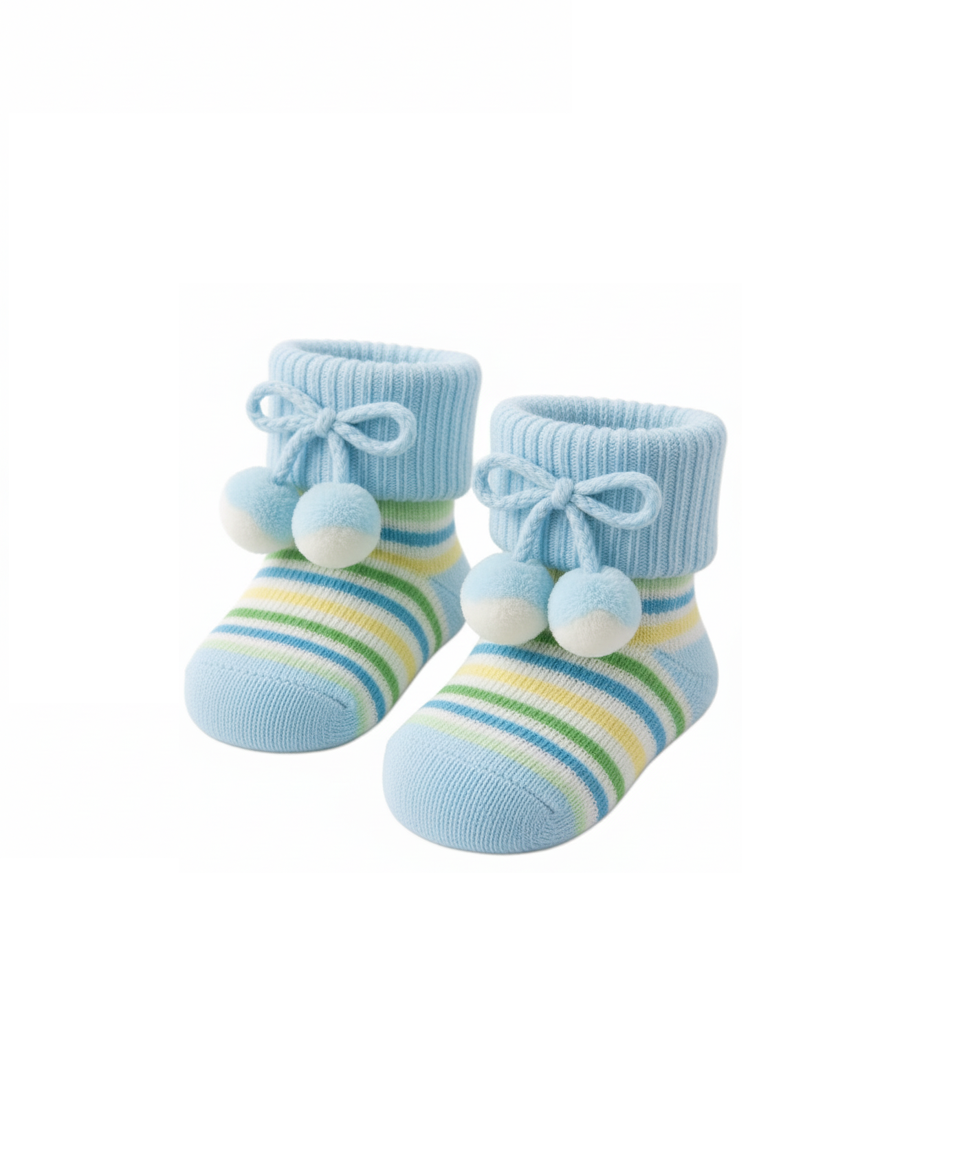 Soft Cotton Baby Bootie Socks with Pom-Pom Bow Blue