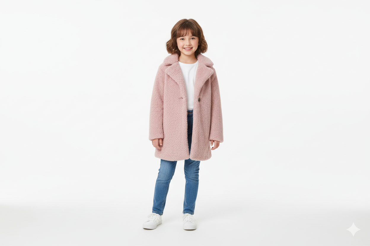 Soft Pink Teddy Fleece Coat – Cozy Faux Shearling Winter Jacket with Button Closure