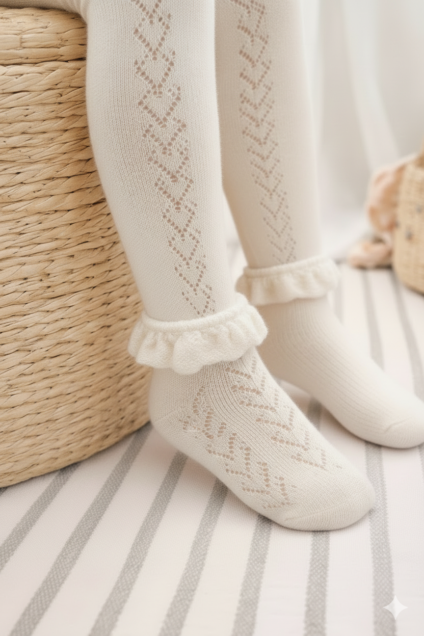 cute Knit Leggings with Frill Socks Set -S