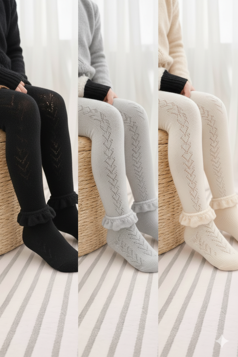 cute Knit Leggings with Frill Socks Set -S