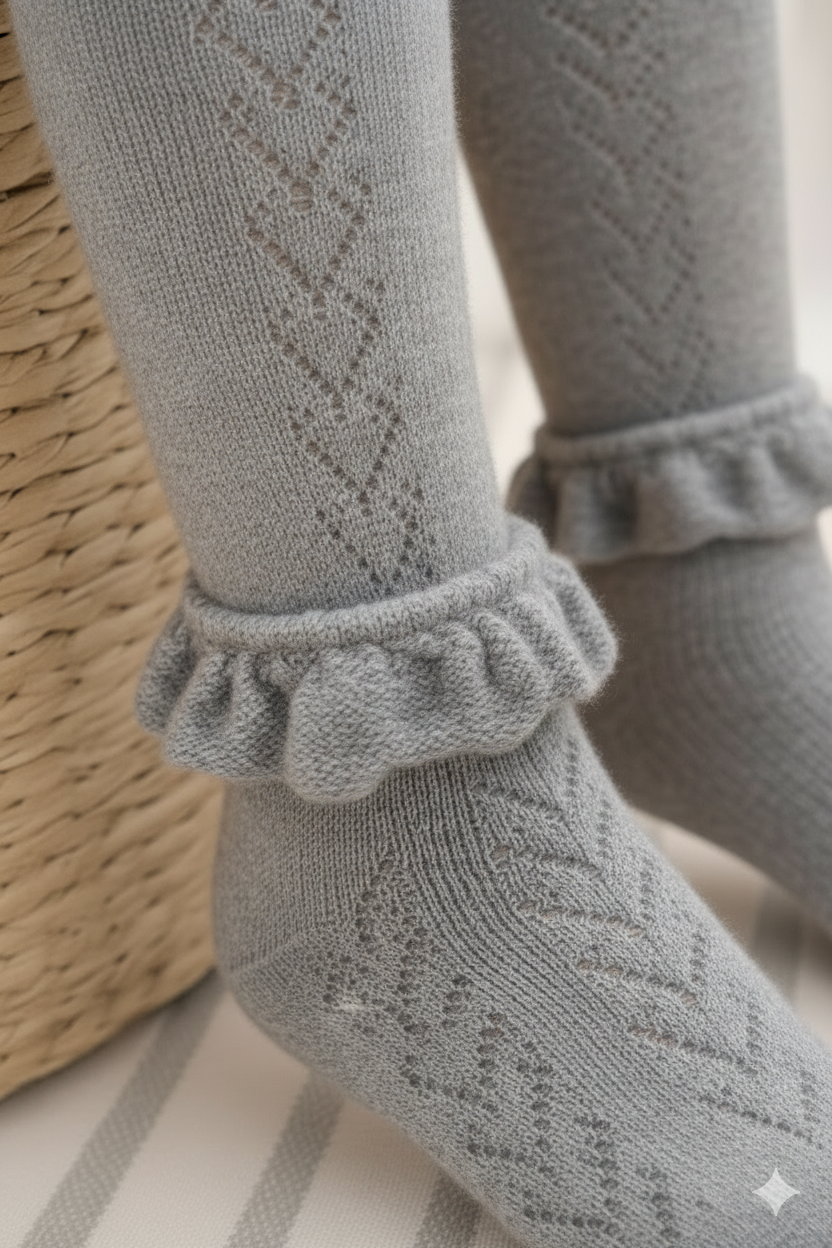 cute Knit Leggings with Frill Socks Set -S