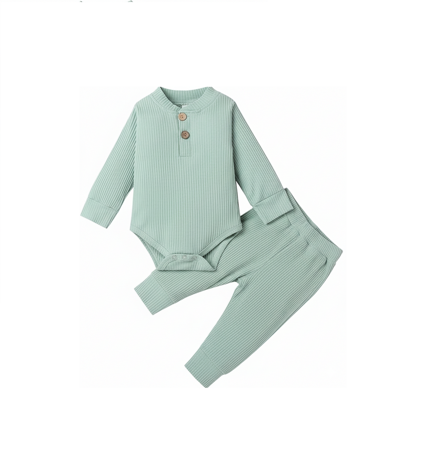 Long Sleeve Solid Color 2 Piece set Light green-S