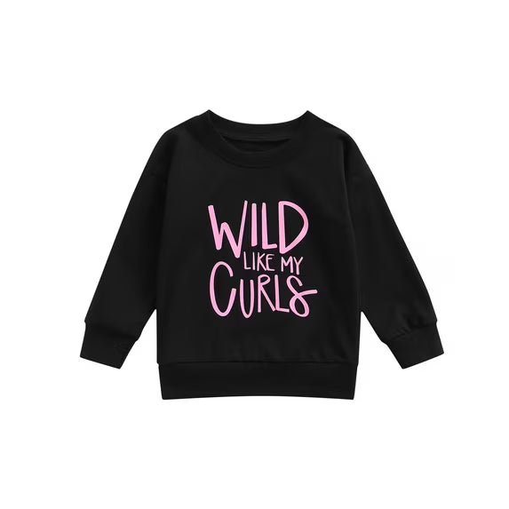 Wlid Like My Curls Letter Printed Pullover Sweatshirt Fall Winter Sweater Tops