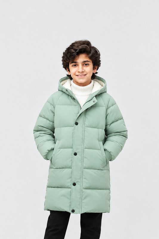 Boys Sage Green Hooded Puffer Jacket