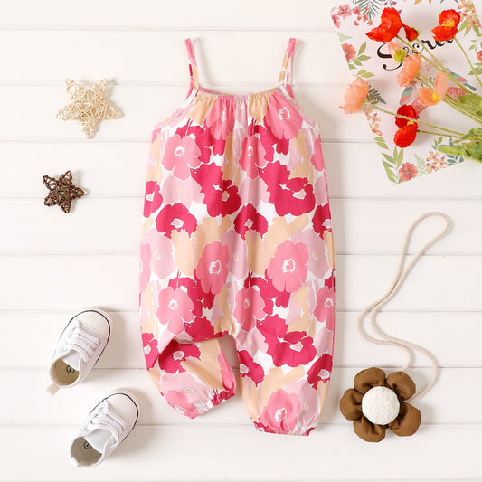 Baby Girl Clothes Sleeveless Rompers All Over Colorful Floral Print Jumpsuit Pants