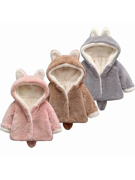 Baby Toddler Baby Adorable Ear Decor Solid Hooded CoatBaby boys＆Baby girls