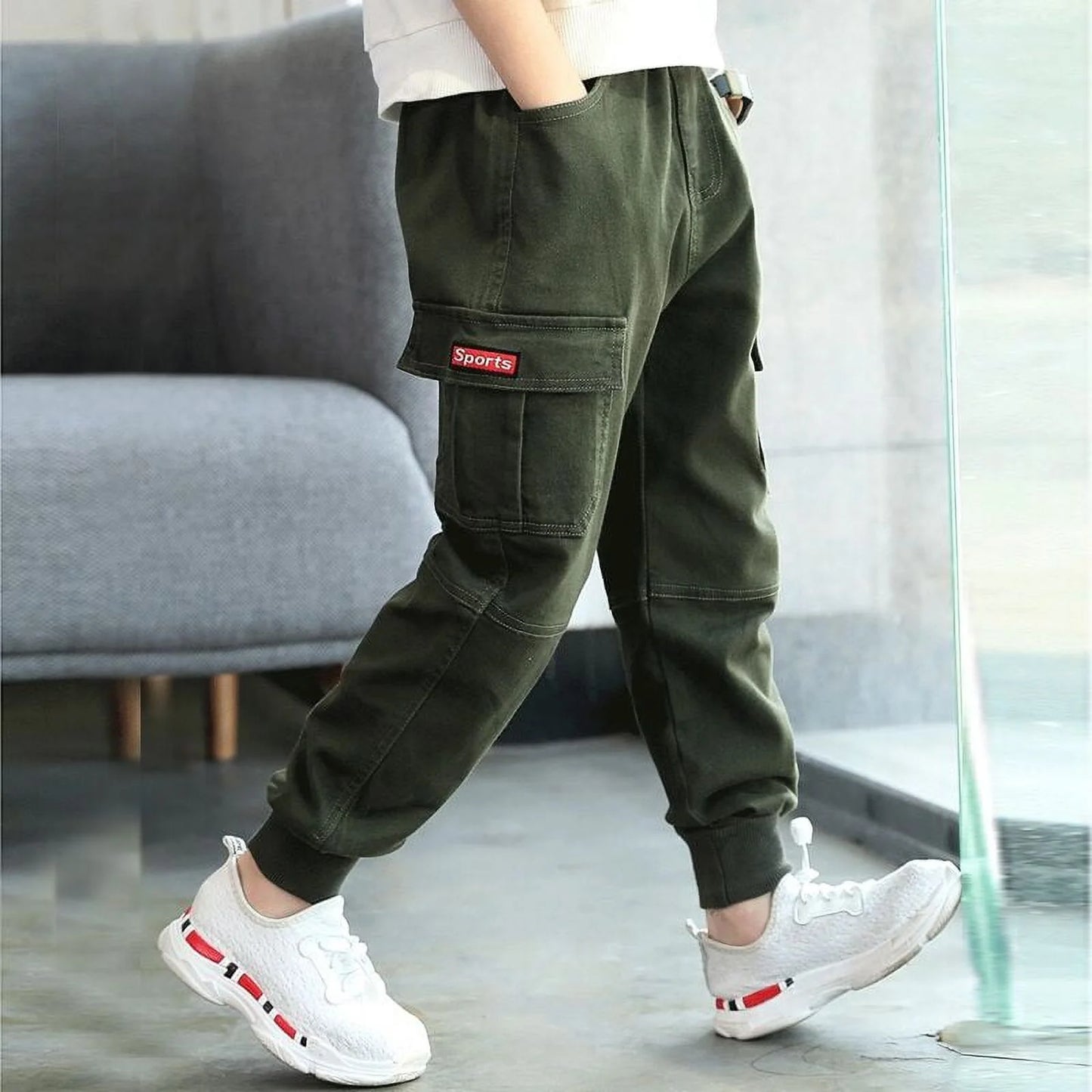 Cargo Pants with Pocket Cotton Solid Sweatpants