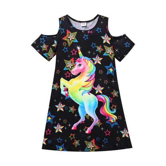 Girls Unicorn Dress - Rainbow Butterflies Print Summer Dress