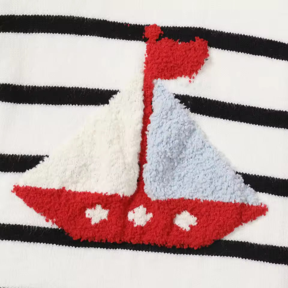 Toddler Boy Sailboat Pattern Stripe Knit Sweater