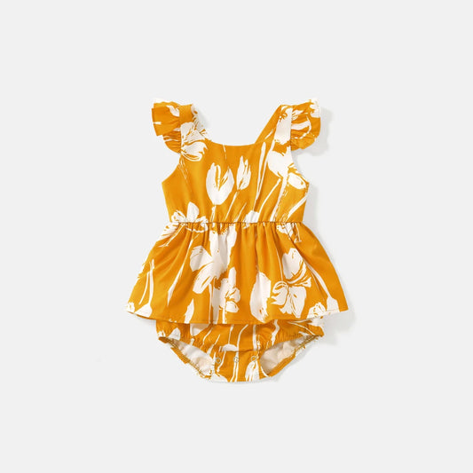 Floral Flutter-Sleeve Dress with Matching Bloomers