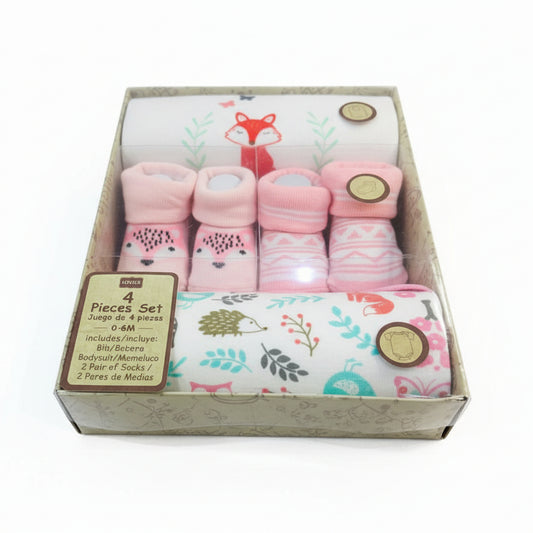 Aifeier 4-piece set Body suit, Bib and Socks "Fox"(042Lh)