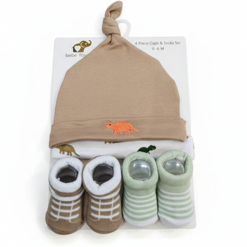 bebe favour 4-piece Caps and Socks "Dinosaur"(042Lh)
