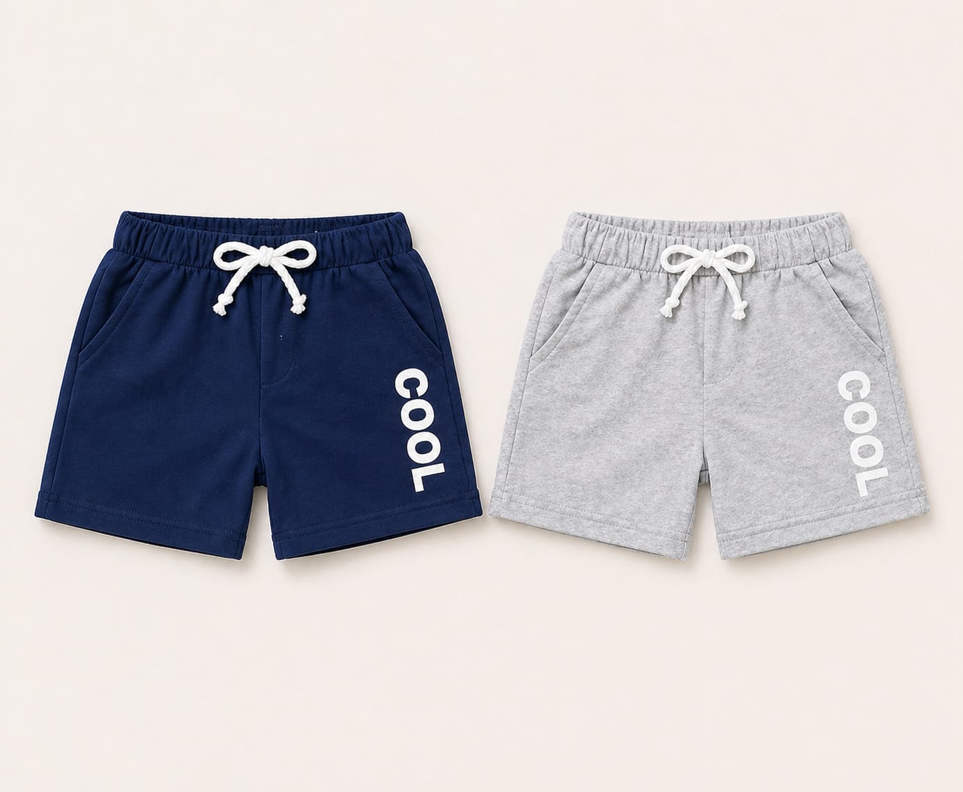 Kids Casual Drawstring Shorts Set “COOL” print on the leg